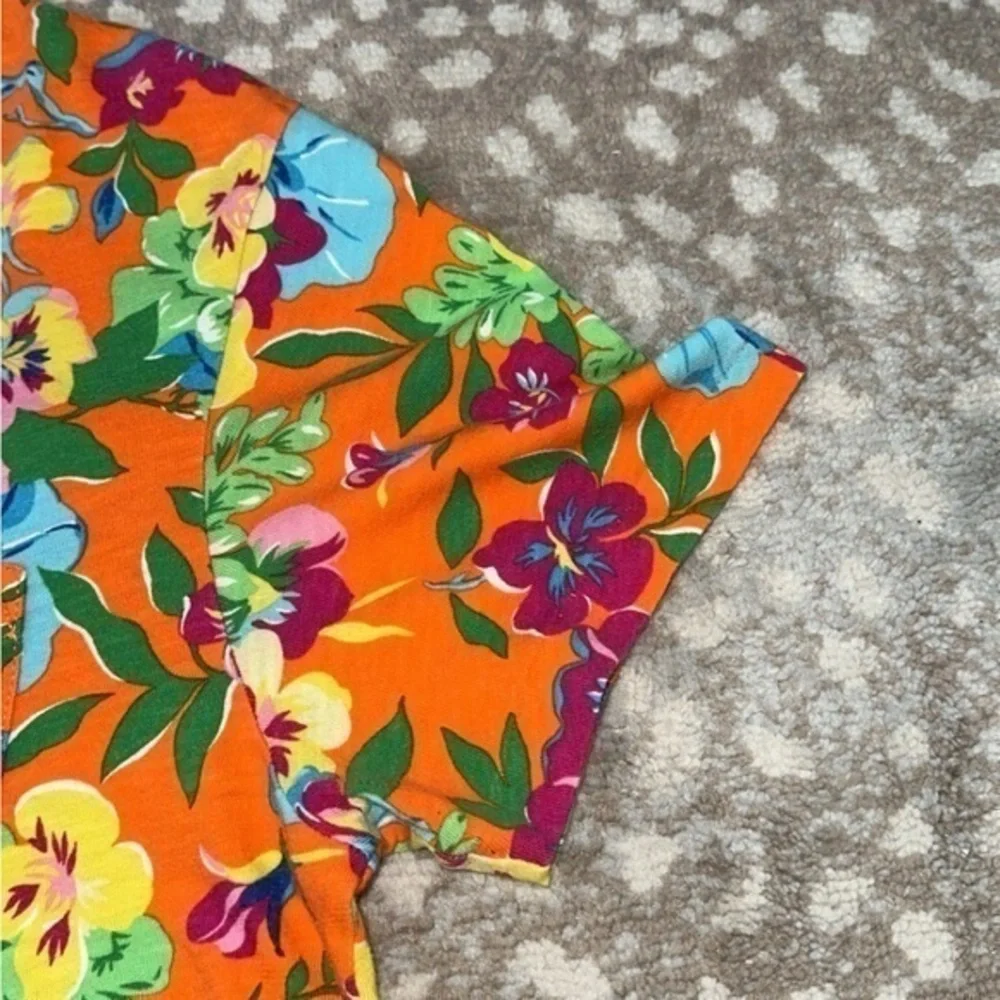 Ralph Lauren‎ Orange Cotton Floral Hawaiian Print Short Sleeve Polo Shirt Medium